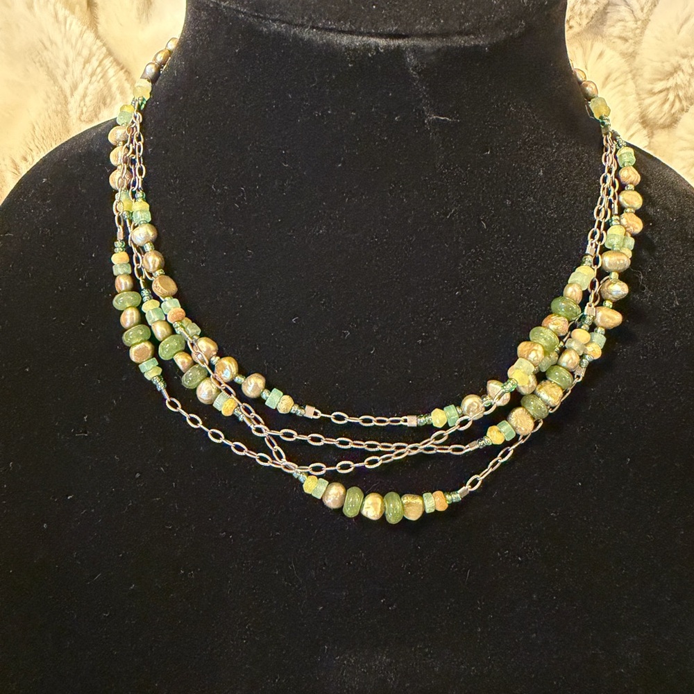 Retired Silpada Necklace with Pearls, Jade, and Aventurine in Sterling Silver